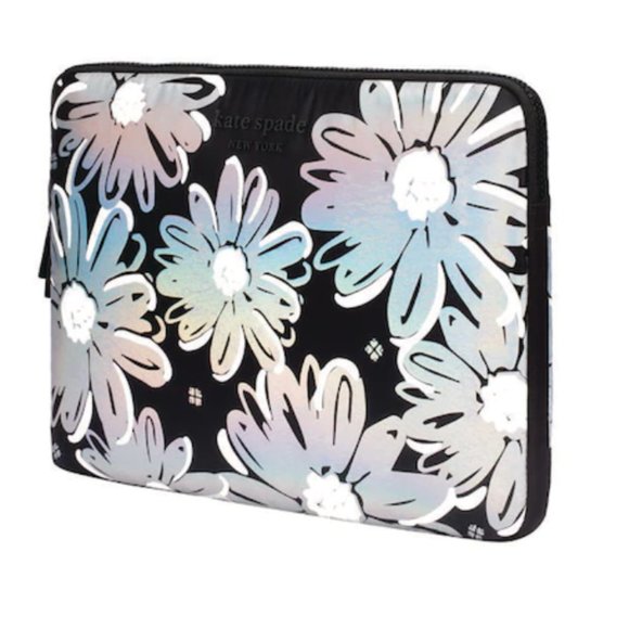 Kate Spade puffer laptop sleeve case daisy iridescent black metallic floral - Picture 2 of 5